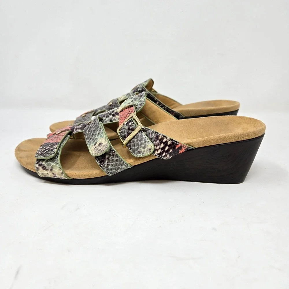 Vionic  9 Snakeskin Print Wedge Sandals Multi Color Comfort‎ Adjustable Straps
